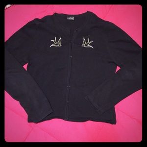Rockabilly embroidered sparrows cardigan sweater L